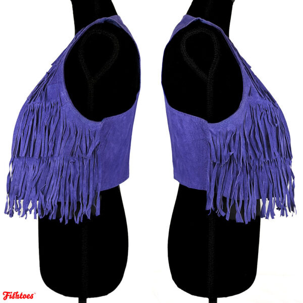 Purple Fringe Cropped Vest | Womens Small | Seventies Sixties Leather | Fishtoes Thrift Vintage