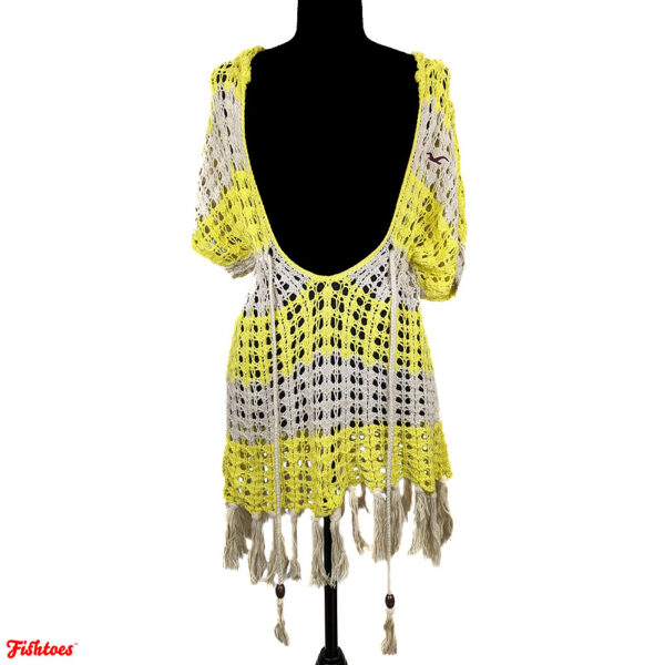 Hollister Yellow Cream Crochet Dress Beach Hood Coverup Thrift Fishtoes