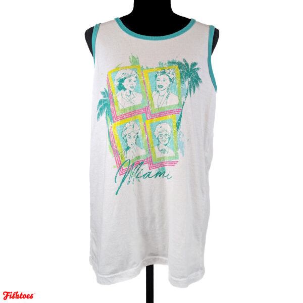 ABC Studios Golden Girls Miami Aqua White Neon Tank Top Nineties Vintage Women's Large Tank Top Thrift Fishtoes