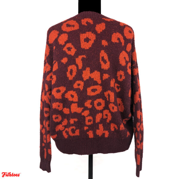 Abound Red Orange Patterned Oversized Sweater Women's Medium Thrift