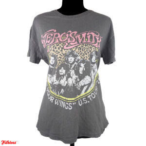 Aerosmith Get Your Wings Tour 74 Printed Graphic Tshirt Grey Yellow Pink Thrift Fishtoes