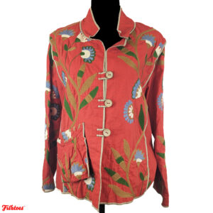 Authentic Hippie Beatles Sixties Seventies 1960's 1970's 60's 70's Red Floral Embroidery Embroidered Wood Button Jacket Women's Small Thrift FIshtoes