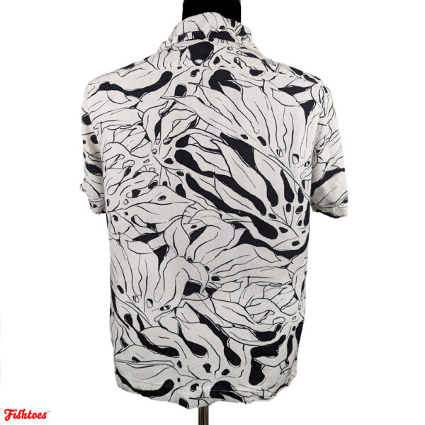 Black White Sketch Leaves Palms Jungle Plants Short Sleeve Button Up Dress Shirt Men's Medium