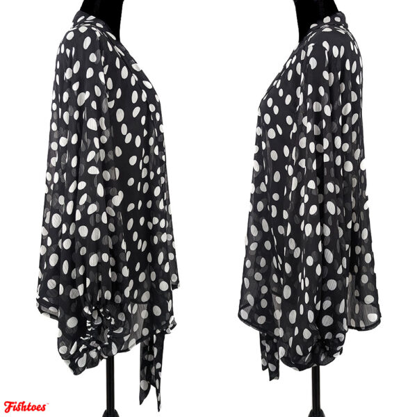 Black With White Dots Sheer Blouse Tie Wrap Women's Large