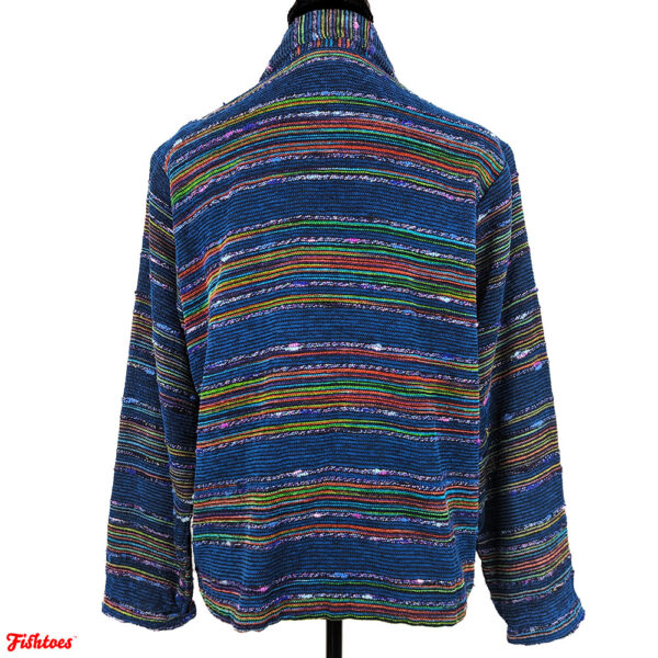 Blue Corduroy Striped Rainbow Southwest Jacket Women's PM Medium