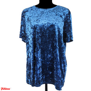 Bright Blue Crushed Velvet Short Sleeve Shirt Women's Large Beach Lunch Lounge Thrift Fishtoes