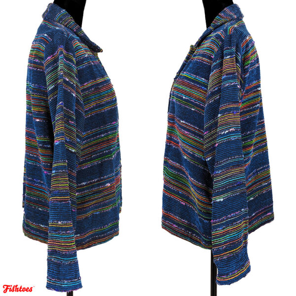 Coldwater Creek Blue Corduroy Multicolored Striped Jacket Women's PM Petite Medium