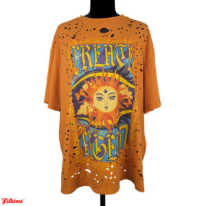 Create Legend Sun Printed Graphic T-Shirt Grunge Holes Orange Women's Large Thrift