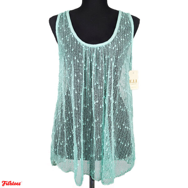 EL.I Italian Made Mint See Through Sheer Swimsuit Mesh Coverup Cover Up Tank Top Women's Medium Thrift Fishtoes