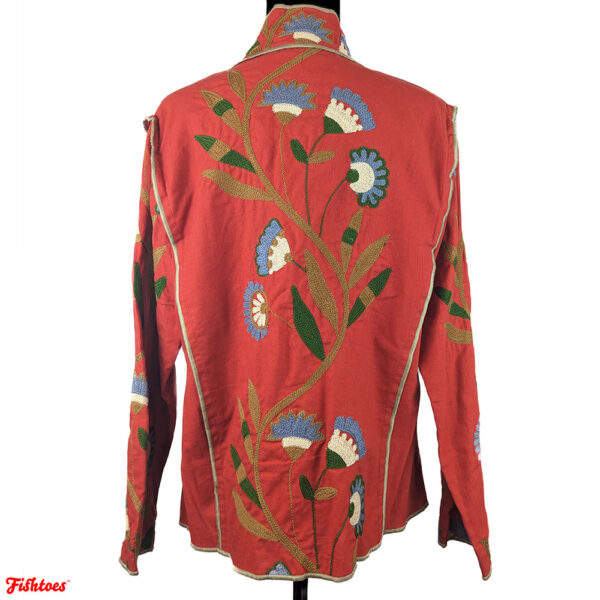 Embroidered Sixties 60's Seventies 70's Embroidered Embroidery Hippie Red Floral Long Sleeve Women's Small Top Jacket