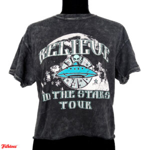 Fifth Sun Believe In The Stars Tour Alien Space Ship T-Shirt Crop Top Women's Medium Thrift Fishtoes