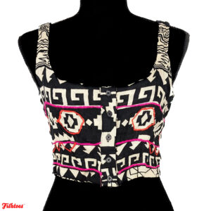 Fun And Flirt Black White Pink Orange Crop Top Tank Aztec Tribal Greek Mexican Pattern Women's Medium Thrift Fishtoes