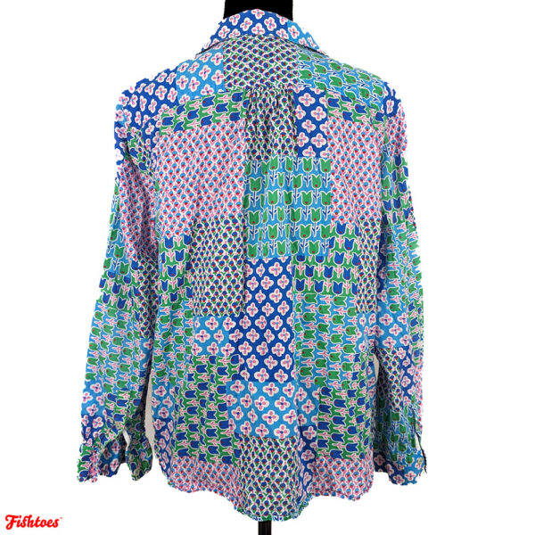 Funky Quilt Patch Pattern Long Sleeve Top Women's XL Thrift Unique