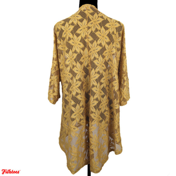 Gold Sheer Robe Jacket Floral Flower Pattern Women's Meidium