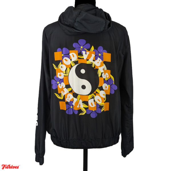 Good Vibes Yin Yang Printed Black Jacket Hoodie Zip Up Women's Small