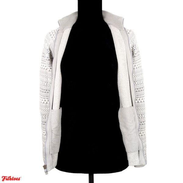 Grey White Ski Winter Pattern Zip Up Stretch Thermal Cute Women's XS