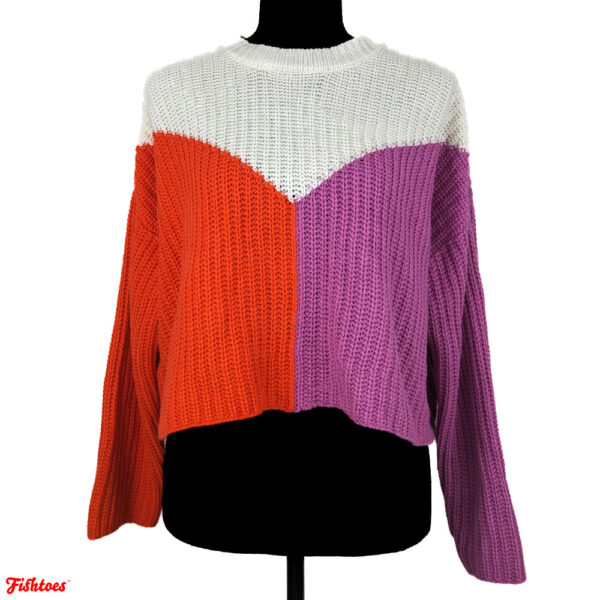 Half Red Half Purple White Cropped Sweater Sincerely Jules Women's Small Thrift Fishtoes