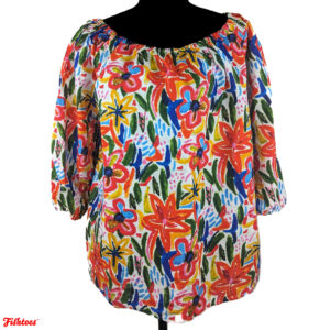 Hester And Orchard Colorful Bright Painted Floral Print Flowers Summer Spring Blouse Top Shirt Women's XL Thrift Fishtoes