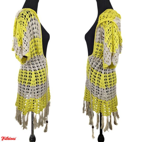 Hollister Beach Coverup Crochet See Through Hoodie Hooded Yellow Cream Dress Women's Large