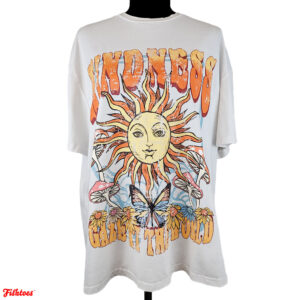 Kindness Gaze At The World Printed Graphic Sun Mushrooms Butterfly T-Shirt Women's Large Thrift Fishtoes