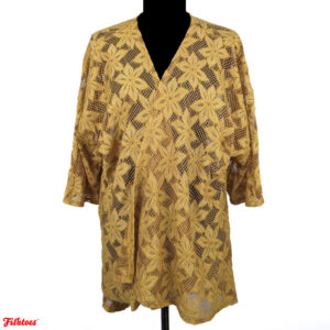 Lula Roe Gold Floral See Through Sheer Long Coverup Robe Jacket Women's Medium Thrift