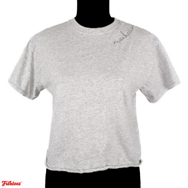 Manhattan Embroidered Shoulder Grey Green T-Shirt Women's Medium League 91 Thrift Fishtoes