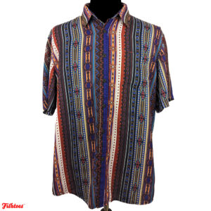 Mcedar Southwest Pattern Cowboy Rodeo Aztec Colorful Short Sleeve Button Up Dress Shirt Men's Large