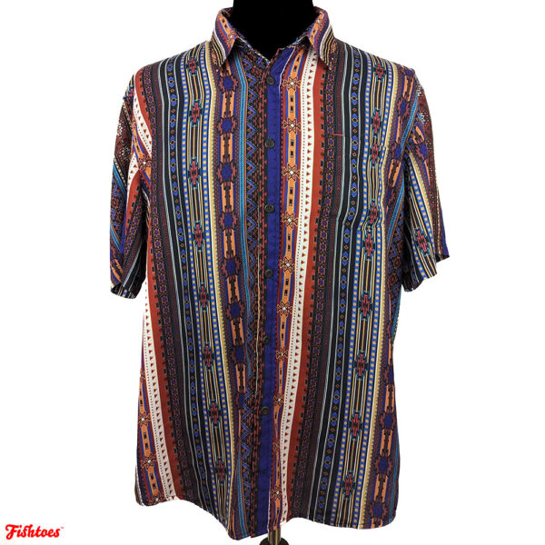 Mcedar Southwest Pattern Cowboy Rodeo Aztec Colorful Short Sleeve Button Up Dress Shirt Men's Large