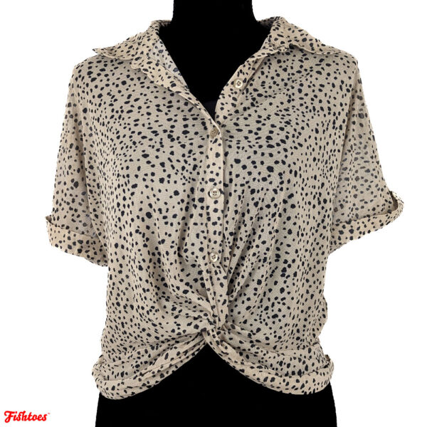 Milk & Honey Cheetah Print Button Up Sinched Crop Top Collared Short Sleeve Shirt Top Blouse Women's Medium Thrift Fishtoes