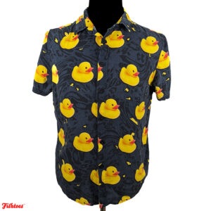 Neff Rubber Duck Printed Graphic Dress Shirt Men's Large Short Sleeve Shirt Thrift Fishtoes