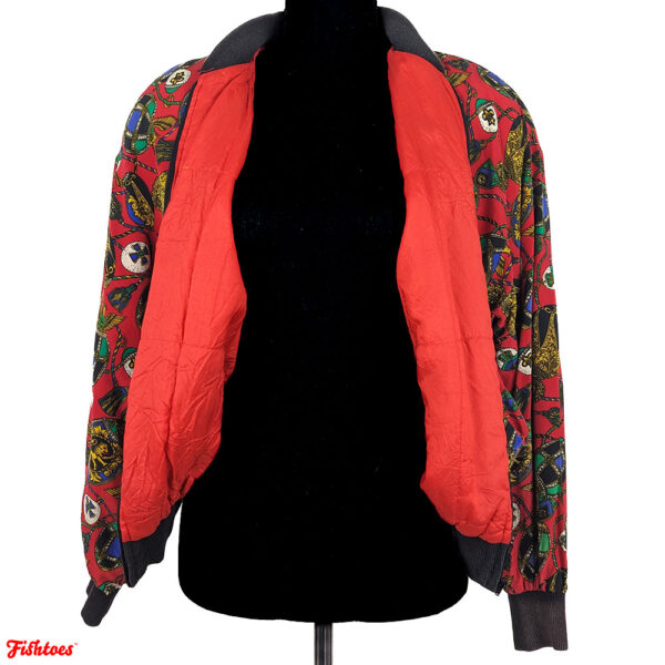 Nineties Zipup Track Jacket Red Chain Pattern Women's Small