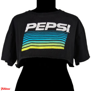 Forever 21 Pepsi Black White Aqua Yellow Printed Crop Top T-Shirt Women's Large Thrift Fishtoes