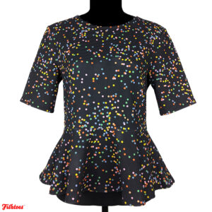 Rainbow Dots Multi-Colored Black Blouse Top Funky Unique Women's Medium H&M Thrift Fishtoes