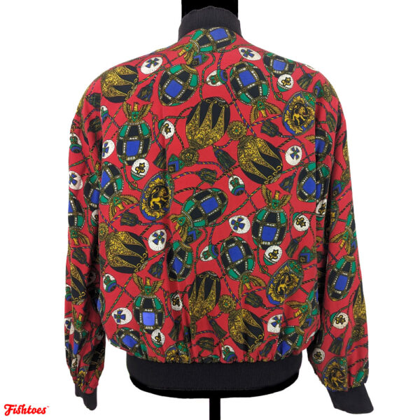 Retro Vintage 90's Nineties Red Shoulder Pads Jacket Colorful Pattern Swishy Elastic Women's Small