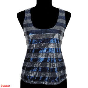 Sequin Striped Silver Blue Tank Top Women's XS Abercrombie & Fitch A&F Thrift Fishtoes