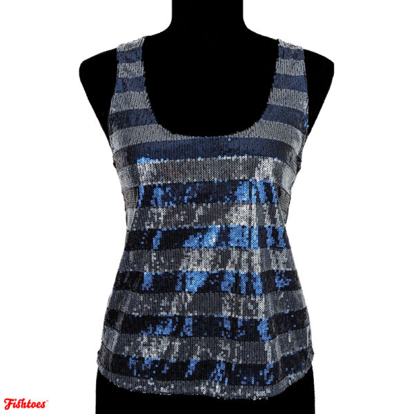 Sequin Striped Silver Blue Tank Top Women's XS Abercrombie & Fitch A&F Thrift Fishtoes