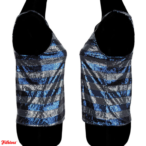 Sequin Striped Silver Blue Women's XS Party Shimmery Sparkles Tank Top Women's XS