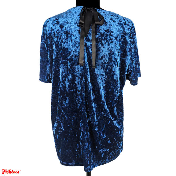 Shiny Velvet Electric Blue Short Sleeve Top Blouse Shirt Women's Large Thrift