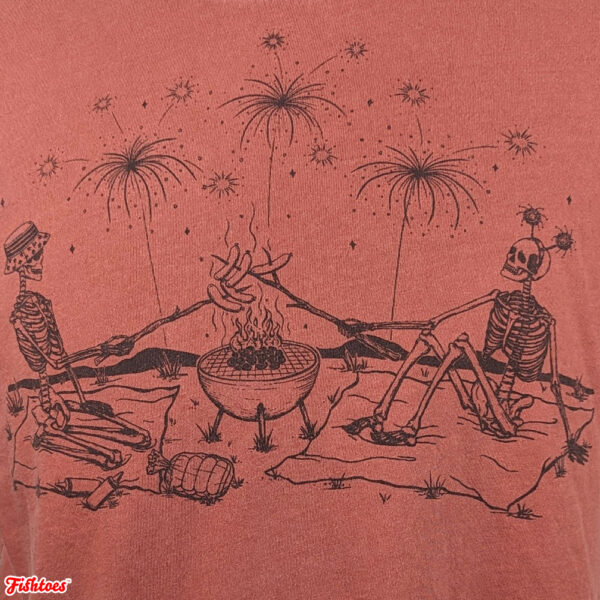 Skeletons Cooking BBQ Hotdogs Fireworks Men's Small Shirt