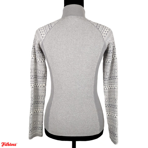 Stretchy Ribbed Long Sleeve Turtleneck Zip Up White Patterned Aztec Women's XS