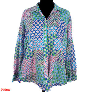 Talbots Patch Floral Quilt Pattern Colorful Spring Long Sleeve Light Weight Shirt Women's XL Fishtoes Thrift