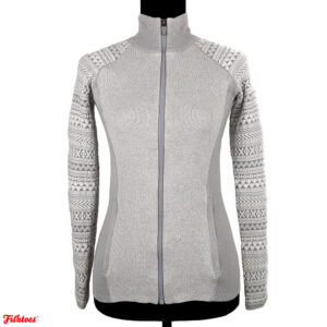 Title Nine White Grey Turtleneck Zip Up Pattern Sleeves Stretchy Women's XS Thrift Fishtoes