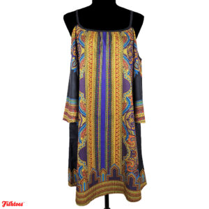 Tribal Pattern Bare Shoulders Peek A Boo Long Shirt Women's Medium Thrift Fishtoes