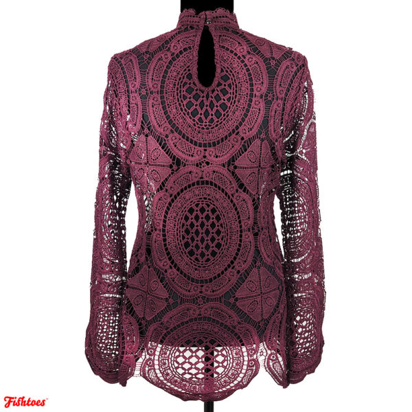 Unique Maroon Hippie Boho Bohemian Festival Evening Turtleneck Long Sleeve Shirt Women's Small Thrift