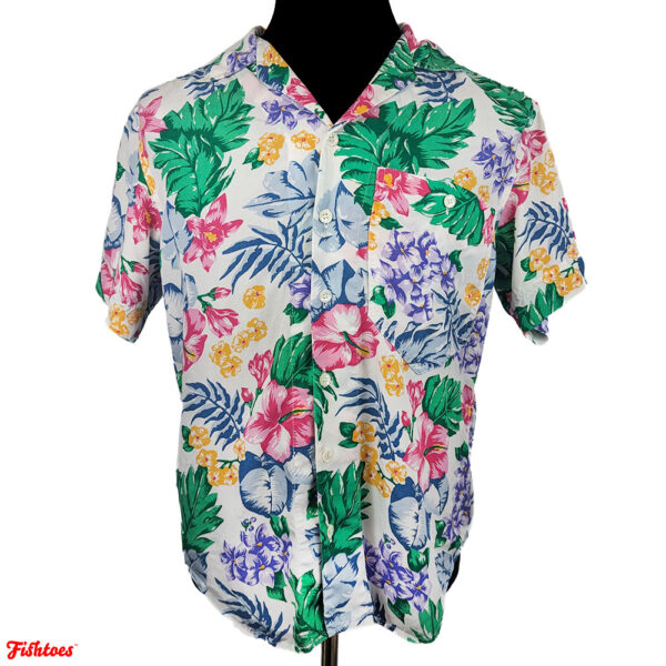 Vintage Nineties Eighties Liz Claiborne Liz Wear Men's Hawaiin Hawaii Tropical Floral Short Sleeve Button Up Dress Shirt Men's Small Thrift Fishtoes