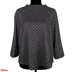 W5 Elegant Shiny Patterned Black Silver Long Sleeve Top Blouse Women's Medium Thrift Fishtoes