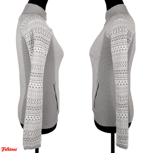 White Grey Zip Up Turtleneck Winter Ski Pattern Thermal Women's XS