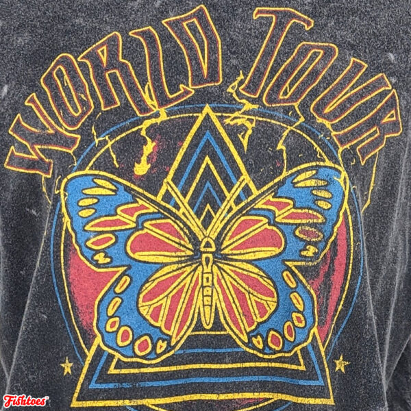 World Tour Butterfly Triangle Red Yellow Blue Print Long T-Shirt Large