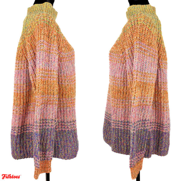 Yellow Orange Pink Purple Woven Sweater Turtleneck Gap Women's XL Thrift