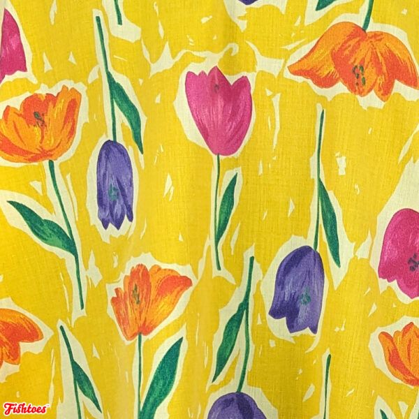 Yellow Shirt Painted Tulips Vintage Women's XL